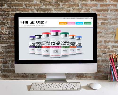 lpwebsite-core-labz-peptides core labz peptides website displayed on a laptop screen